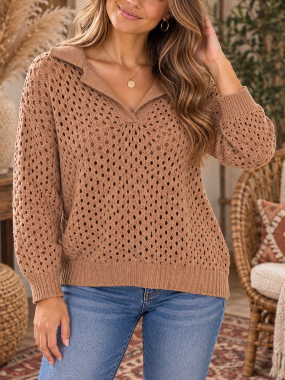 Aerie Tan Preppy Warm Cotton Pullover Chunky Sweater Neutral Cottagecore XXS